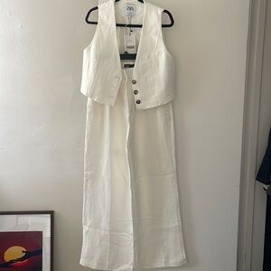 White linen vest and oversized pant set